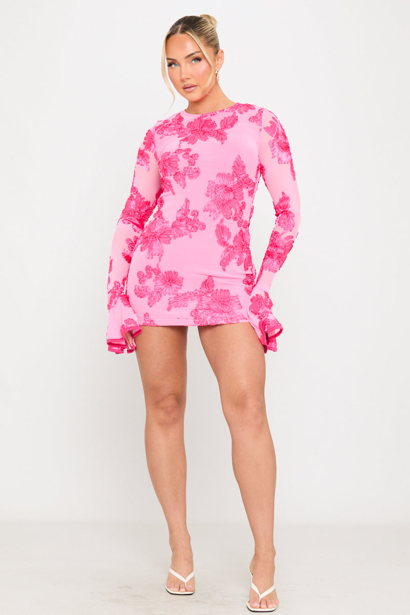Pink Floral Embroidered Open Back Mini Dress | Nothingbutstyle Pink Floral Embroidered Open Back Mini Dress | Nothingbutstyle