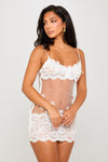 White Sheer Lace Floral Embroidered Mini Dress
