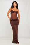 Brown Twist Detail Sheer Panel Maxi Dress
