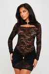 Black Lace Cut Out Detail Long Sleeve Mini Dress
