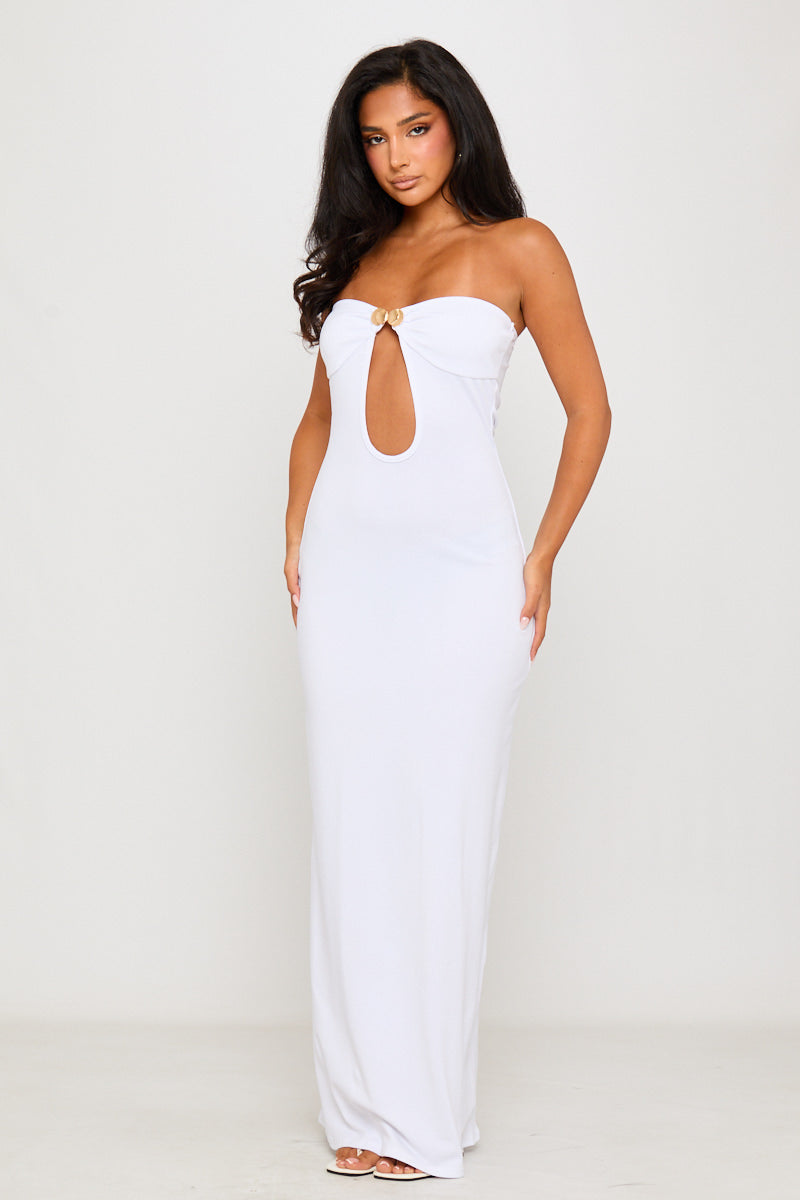 White Bandeau Seashell Detail Cut Out Maxi Dress