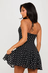 Black Polka Dot Print Halter Neck Mini Dress