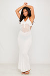 White Crochet Knit Halter Open Back Maxi Dress