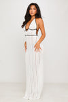 White Sheer Crochet Knit Halter Maxi Dress