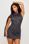 Black Polka Dot One Shoulder Knot Detail Mini Dress