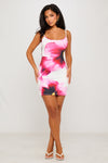 White Violet Floral Print Strappy Bodycon Mini Dress