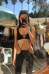 Black Hip Cut Out High Waisted Flare Trousers
