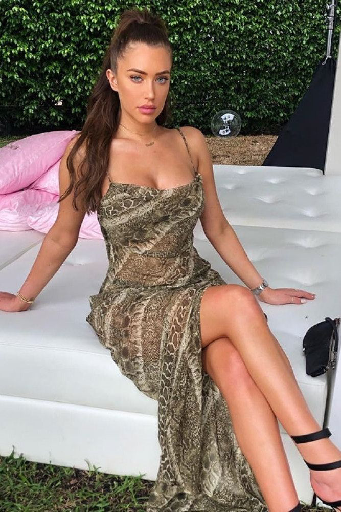 Brown Snake Print Sheer Maxi Dress | Nothingbutstyle Brown Snake Print Sheer Maxi Dress | Nothingbutstyle