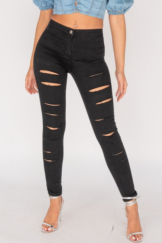 Black Multi Ripped High Waisted Jeans Nothingbutstyle