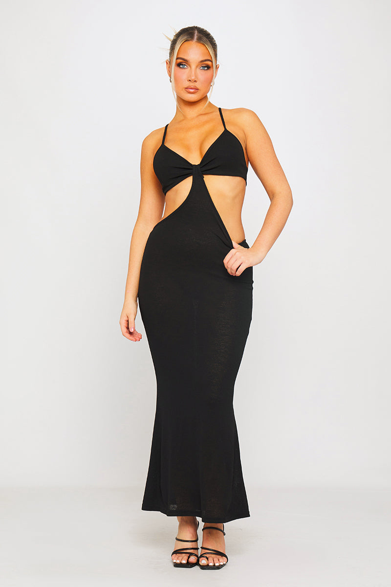 Black Sheer Knit Cut Out Maxi Dress