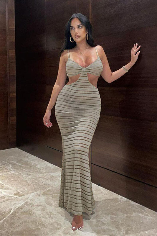 stone knitted distressed ladder cut out maxi dress Knitted Distressed Ladder Cut Out Maxi Dress