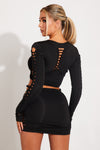 Black Braid Cut Out Detail Crop Top & Mini Skirt