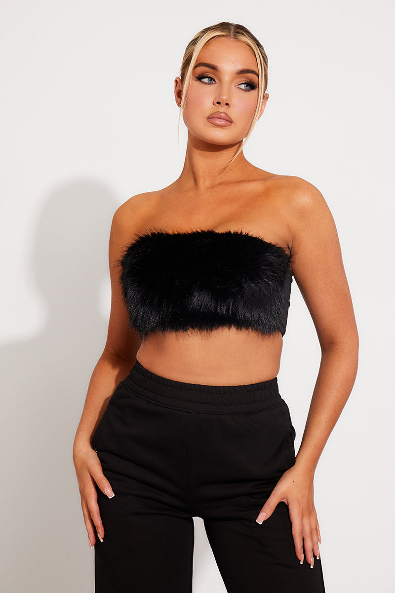 Tube Top Faux Fur Crop Top Women Feather Crop Tops Fluffy Faux Fur