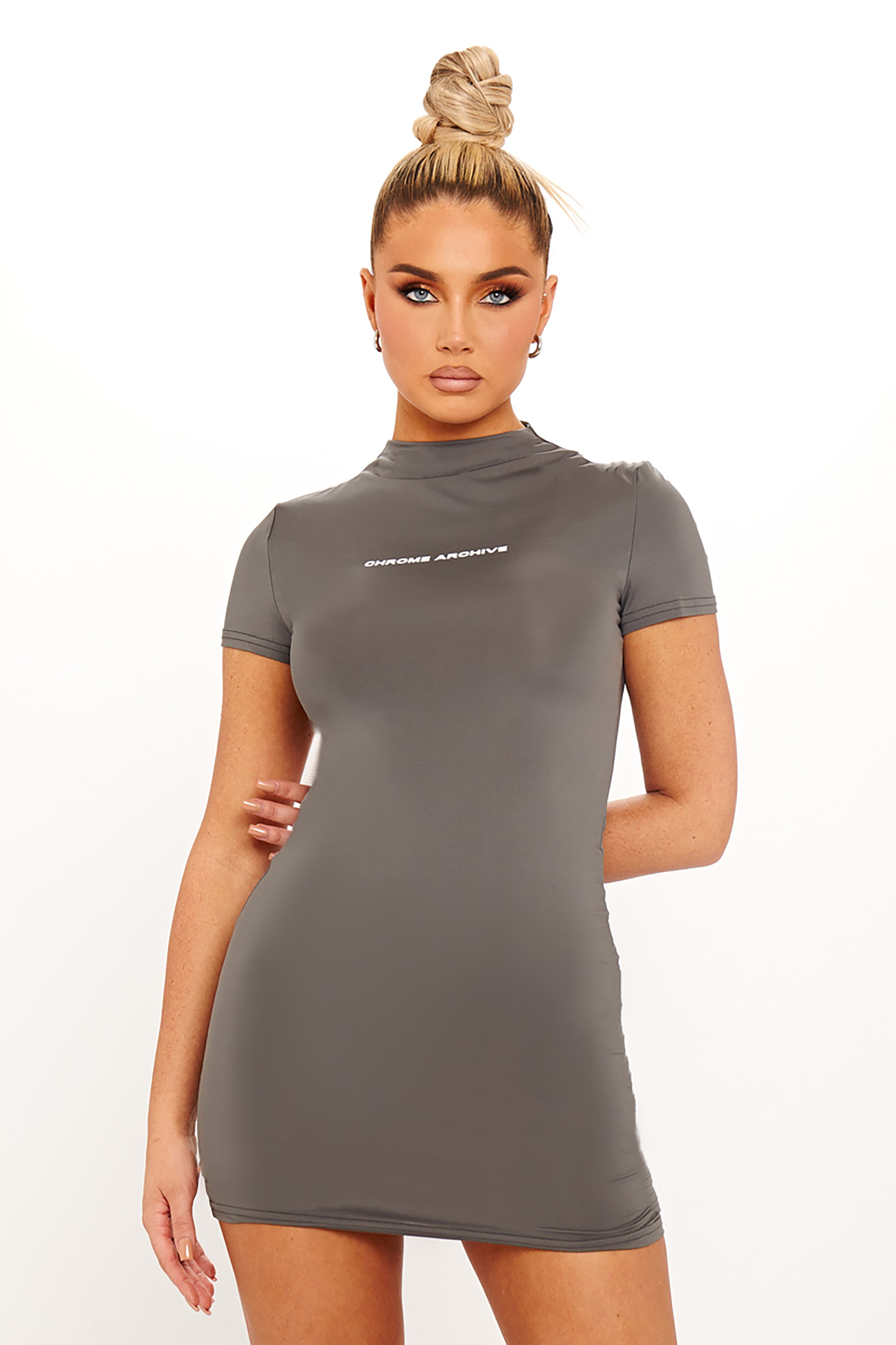 Grey Chrome Archive High Neck Bodycon Mini Dress | Nothingbutstyle Grey Chrome Archive High Neck Bodycon Mini Dress | Nothingbutstyle