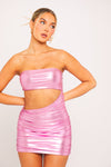 Pink Metallic Cut Out Ruched Bandeau Mini Dress