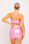 Pink Metallic Cut Out Ruched Bandeau Mini Dress