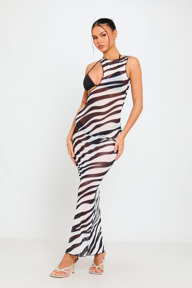 zebra cut out maxi dress MONOCHROME ZEBRA CUT OUT MAXI DRESS