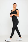 Black Open Back Scoop Neck Cap Sleeve Jumpsuit