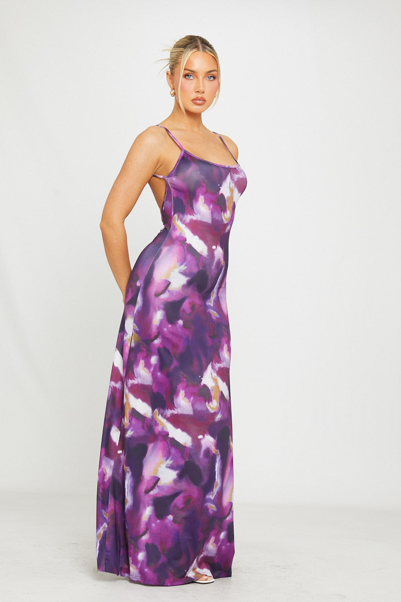 Purple Floral Print Strappy Backless Maxi Dress | Nothingbutstyle Purple Floral Print Strappy Backless Maxi Dress | Nothingbutstyle