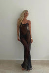 Black Semi Sheer Polka Dot Cowl Neck Maxi Dress