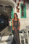 Black Semi Sheer Polka Dot Cowl Neck Maxi Dress