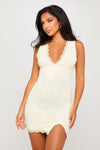 Cream Deep Plunge Lace Detail Mini Dress