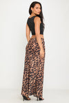 Leopard Print High Waist Satin Maxi Skirt