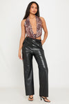 Black Faux Leather High Waist Straight Leg Trousers