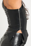 Black Faux Leather Sleeveless One Shoulder Top