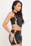 Black Faux Leather Dip Hem Top & Mini Skirt Co-Ord