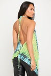 Green Multi Print Plunge Halter Neck Top