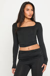 Black Square Neck Crop Top & Fold Over Leggings Co-Ord