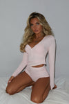 Baby Pink Ribbed Button Detail Pyjama Set