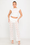 White Floral Lace Straight Leg Trousers