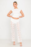 White Floral Lace Straight Leg Trousers