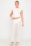 White Floral Lace Straight Leg Trousers