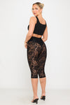 Black Sheer Floral Lace Capri Pants