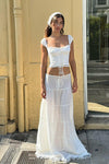 White Square Neck Lace Trim Tie Front Corset Top