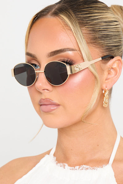 Gold Black Metal Oval Frame Sunglasses | Nothingbutstyle display picture 1