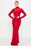 Red Turtle Neck Slinky Jersey Sarong Maxi Dress