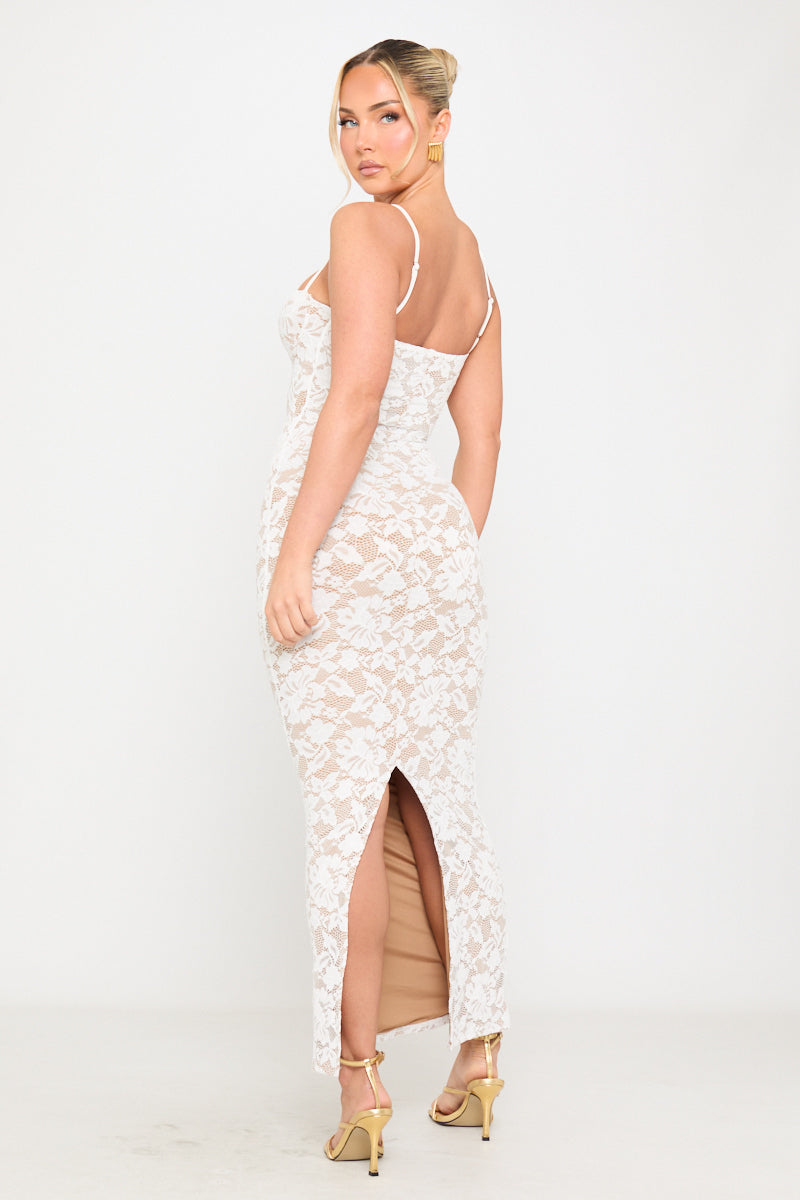 White Lace Floral Embroidered Sleeveless Maxi Dress