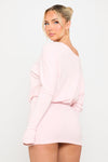 Pink Off Shoulder Knit Long Sleeve Mini Dress