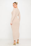 Beige Textured Knit Long Sleeve Maxi Dress