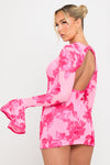 Pink Floral Embroidered Open Back Mini Dress