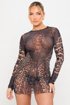 Leopard Print Sheer Long Sleeve Mini Dress