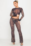 Leopard Print Sheer Top & Flare Trousers Co-Ord