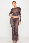 Leopard Print Sheer Top & Flare Trousers Co-Ord