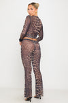 Leopard Print Sheer Top & Flare Trousers Co-Ord
