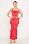 Red Lace Strappy Sweetheart Bodycon Maxi Dress
