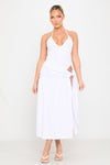 White Halter Plunge Bodysuit & Tie Maxi Skirt Co-Ord